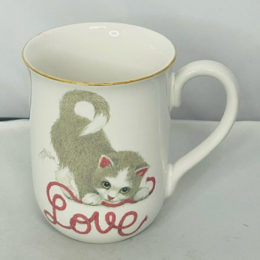 Otagiri Porcelain Kitten Cat Coffee Tea Mug Cup White Yarn Love Bob Harrison Thi